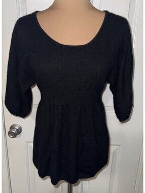 Mainbocher Pure Cashmere Sweater Medium Black Short Sleeve Luxury Pullover